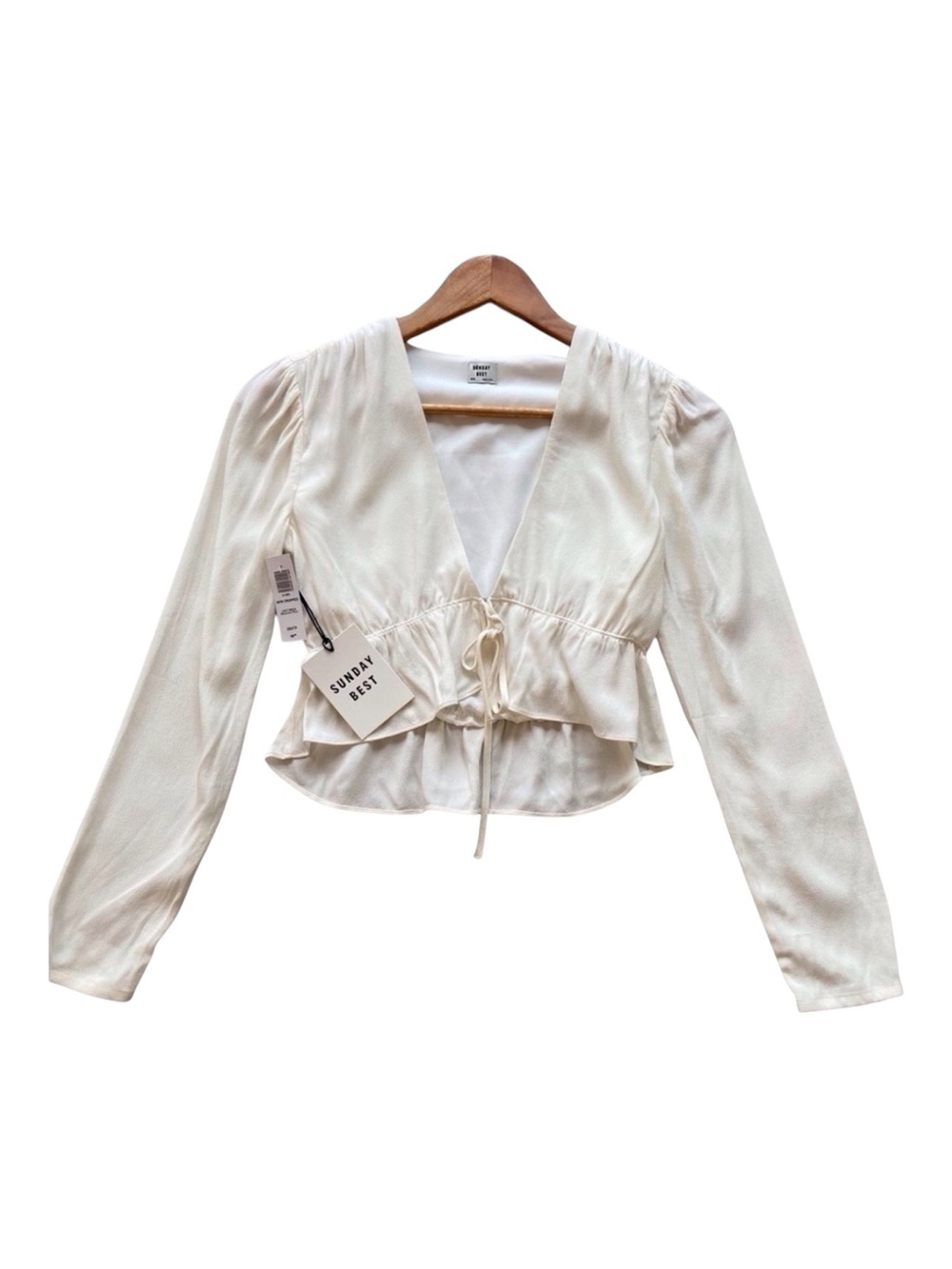 Artizia Sunday Best New Cropped 81065 light burch Vneckline XXS tie front blouse